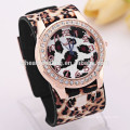 Leopard style leather strap women elegant bangle watch